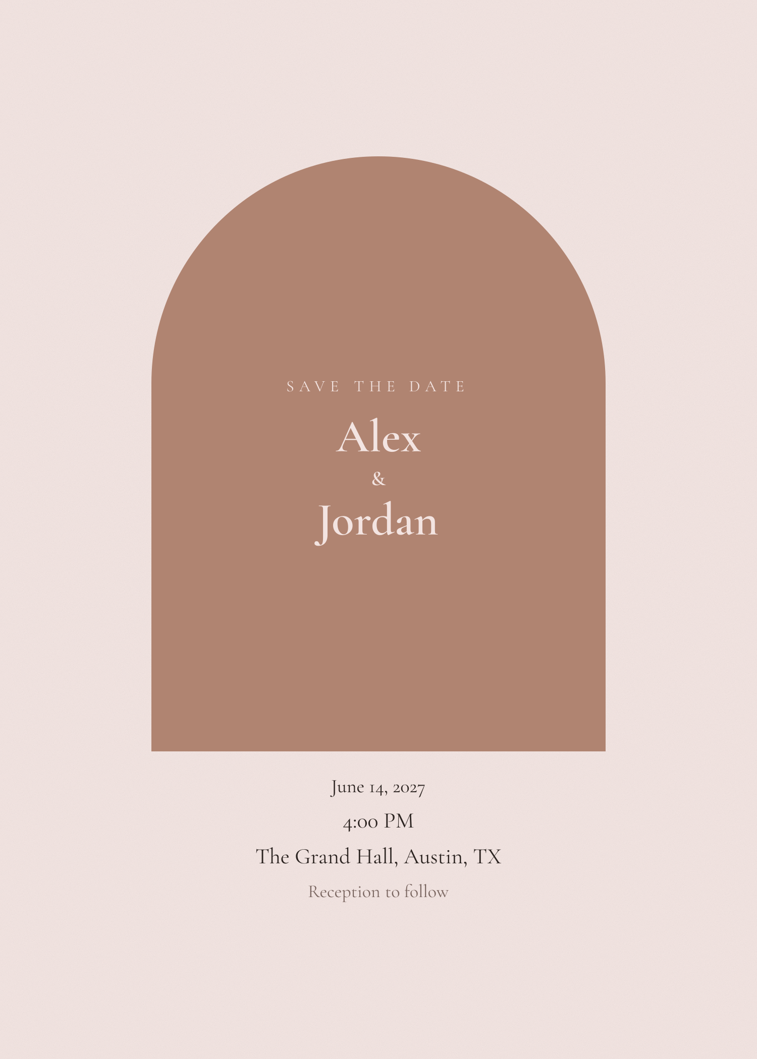 Free blush pink arch wedding invitation template
