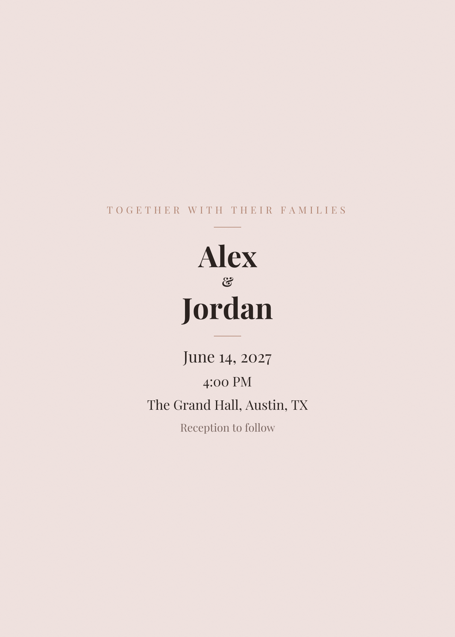 Free blush pink classic wedding invitation template
