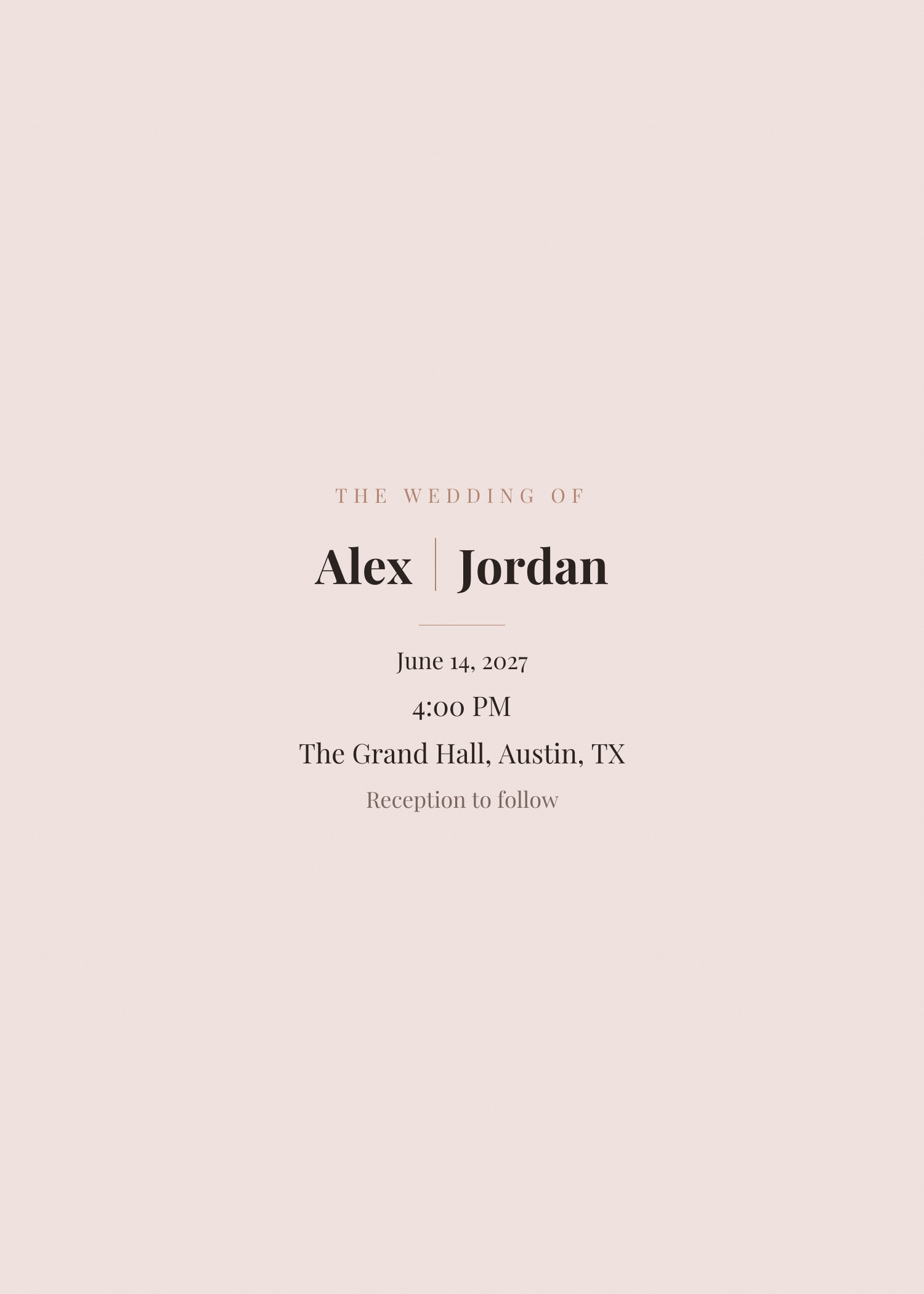 Free blush pink editorial wedding invitation template — printable 5x7 design