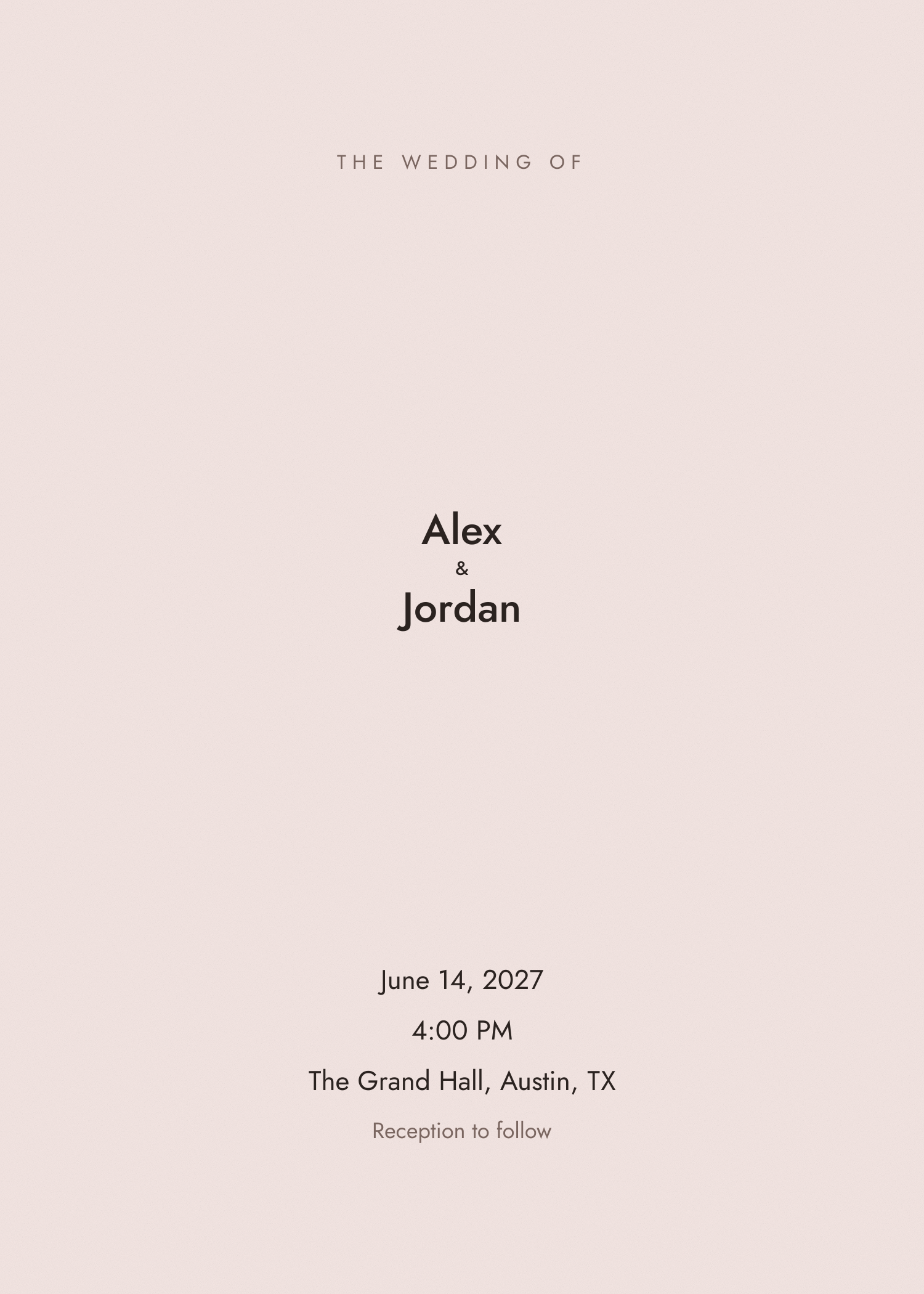 Free blush pink minimal wedding invitation template