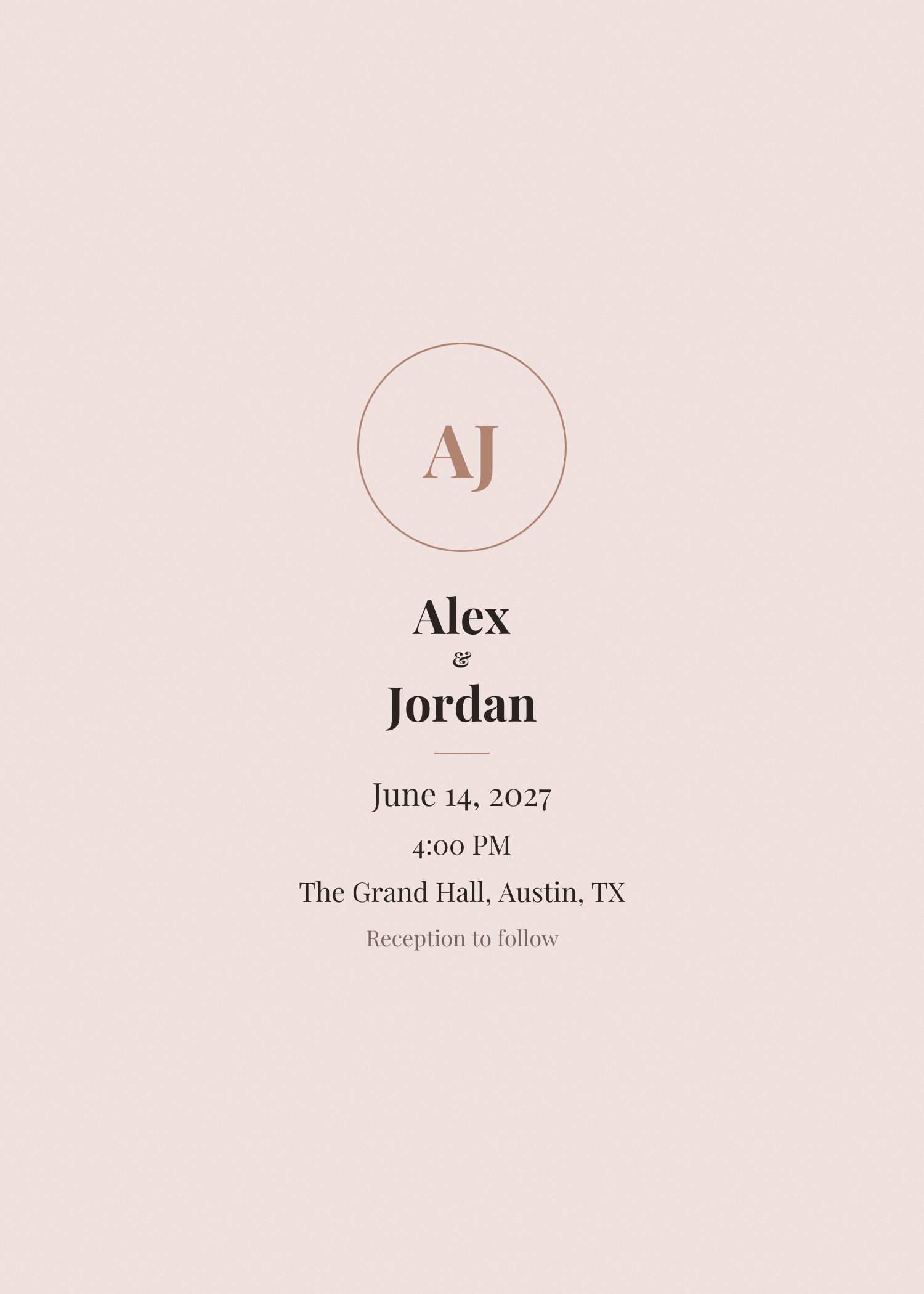 Free blush pink monogram wedding invitation template