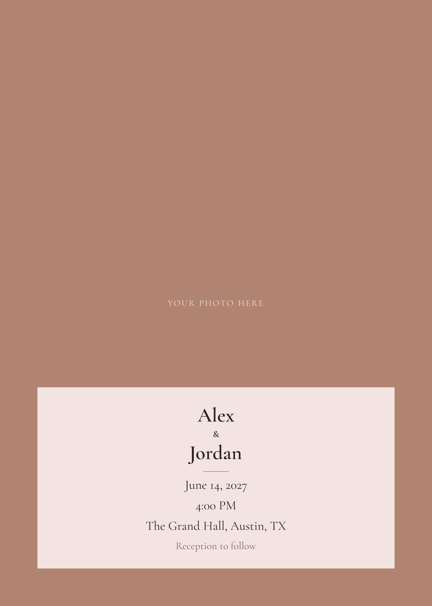 Free blush pink photo full wedding invitation template — printable 5x7 design