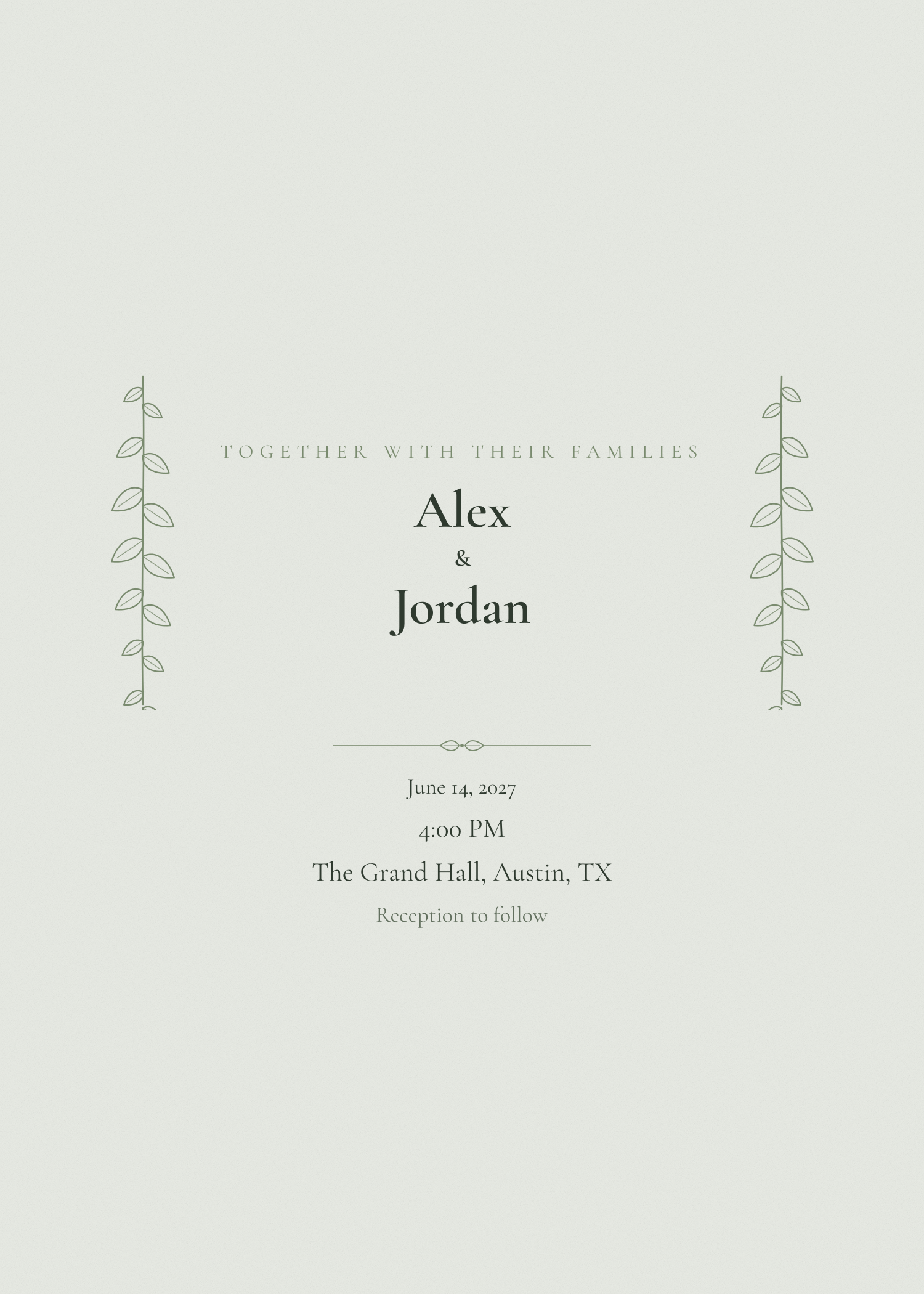 Free botanical wedding invitation template — printable 5x7 design
