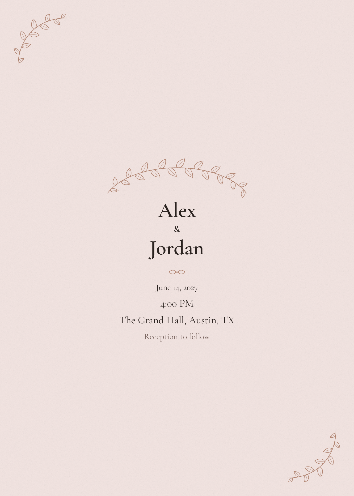 Free garland wedding invitation template — printable 5x7 design