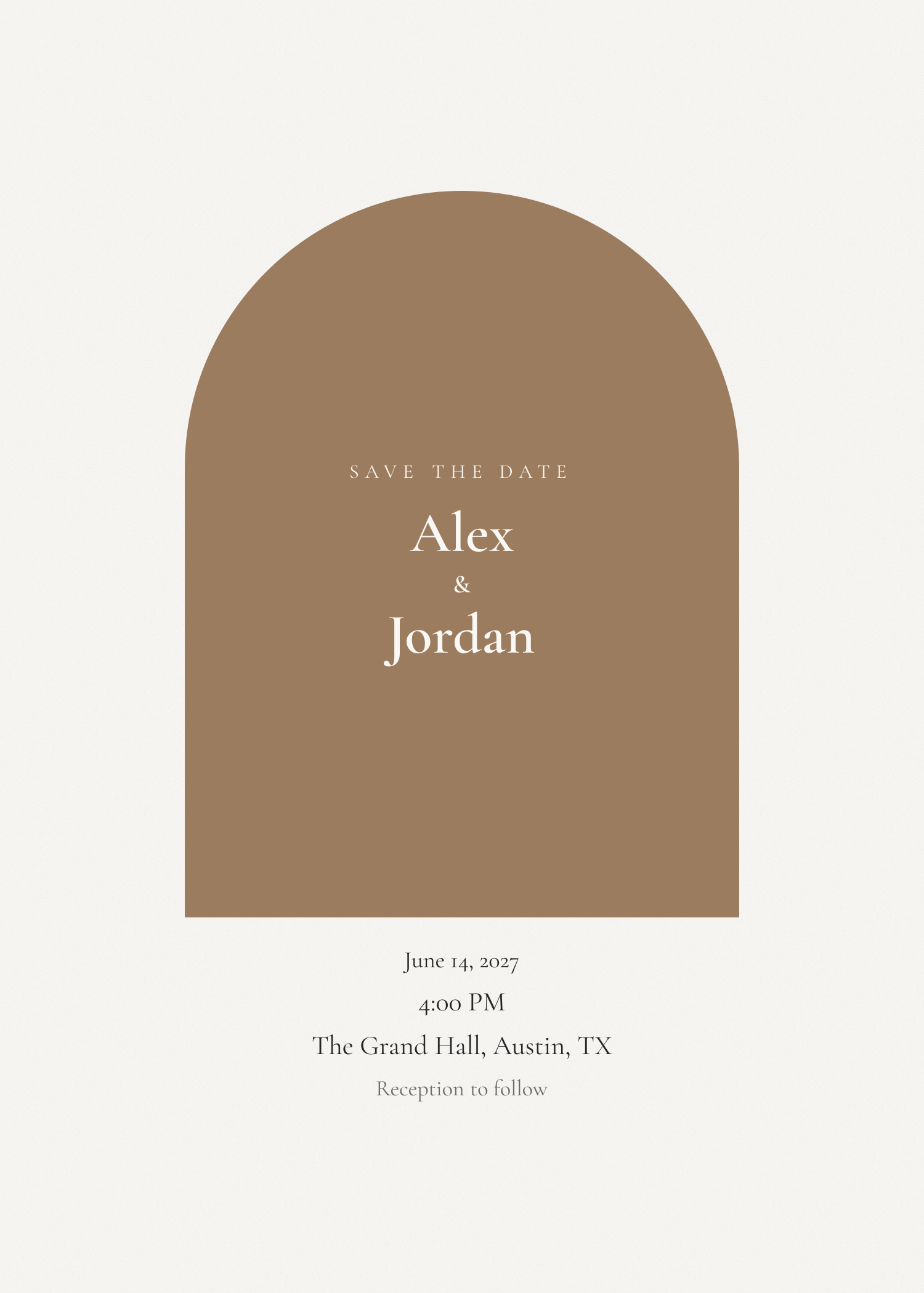 Free ivory and gold arch wedding invitation template
