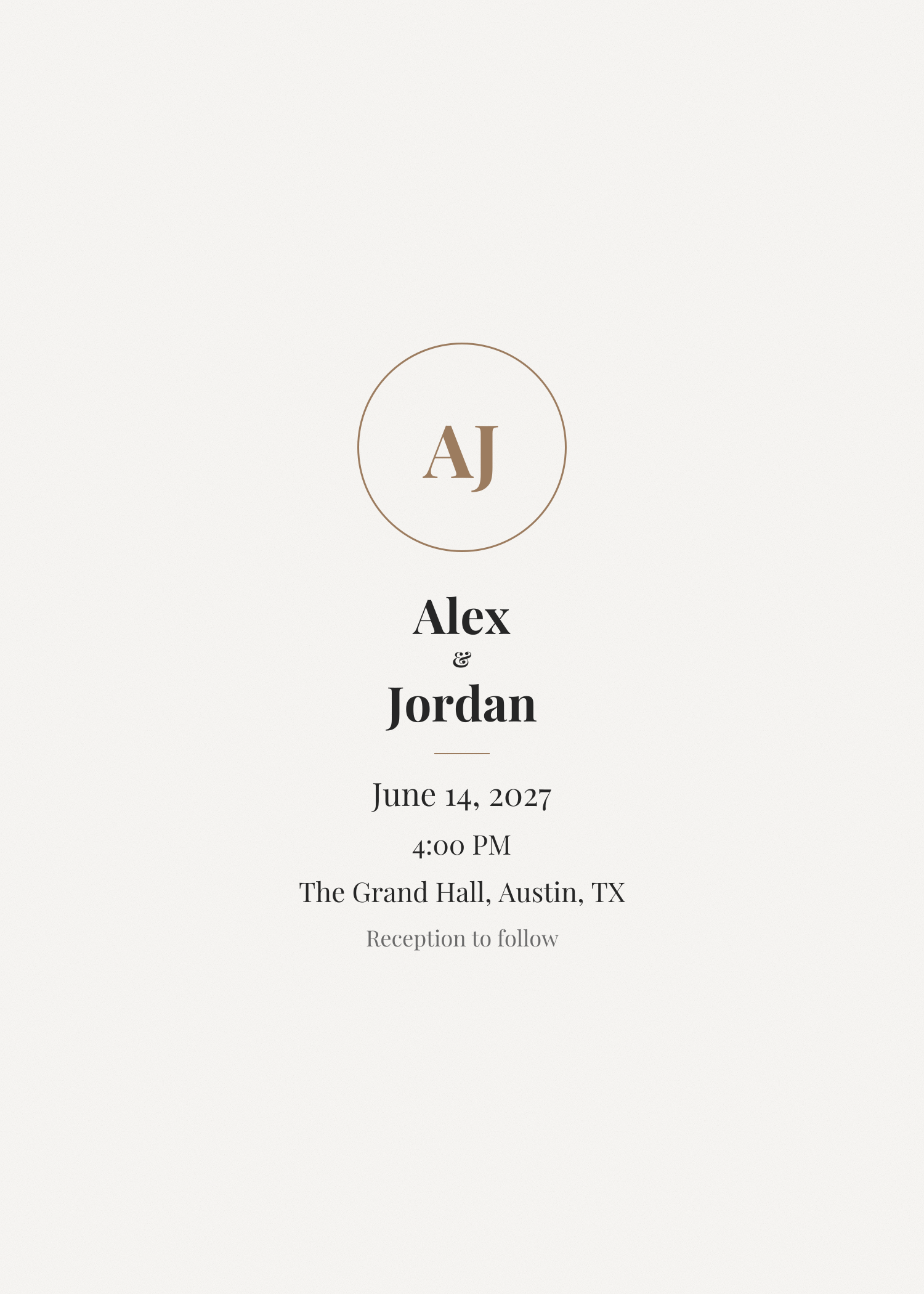 Free ivory and gold monogram wedding invitation template