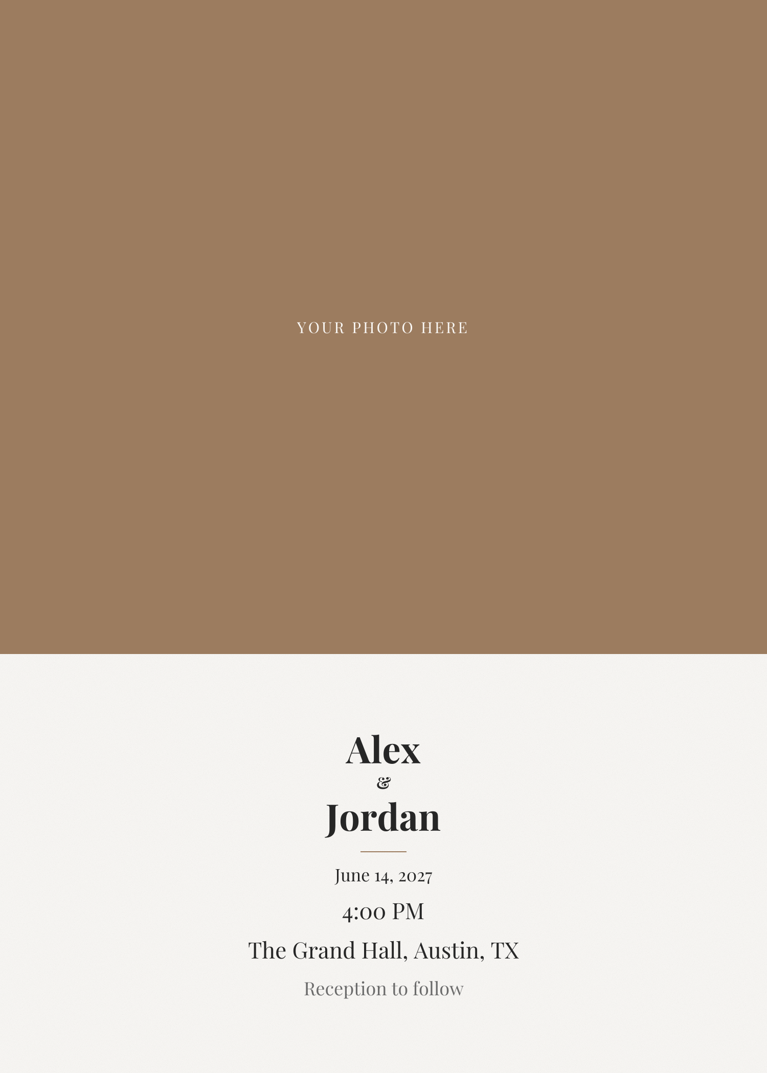 Free ivory and gold photo wedding invitation template — printable 5x7 design