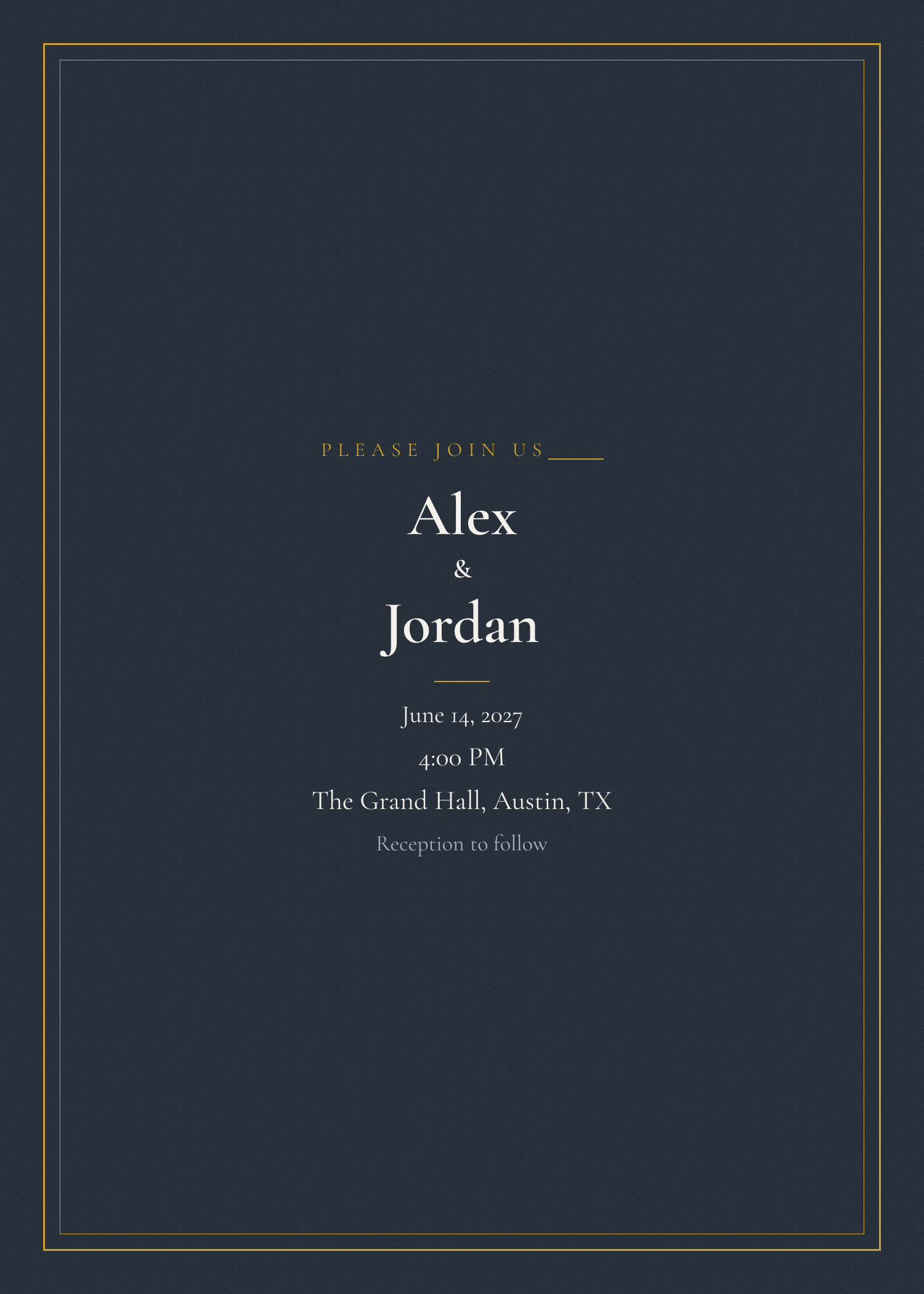 Free midnight blue and gold bordered wedding invitation template