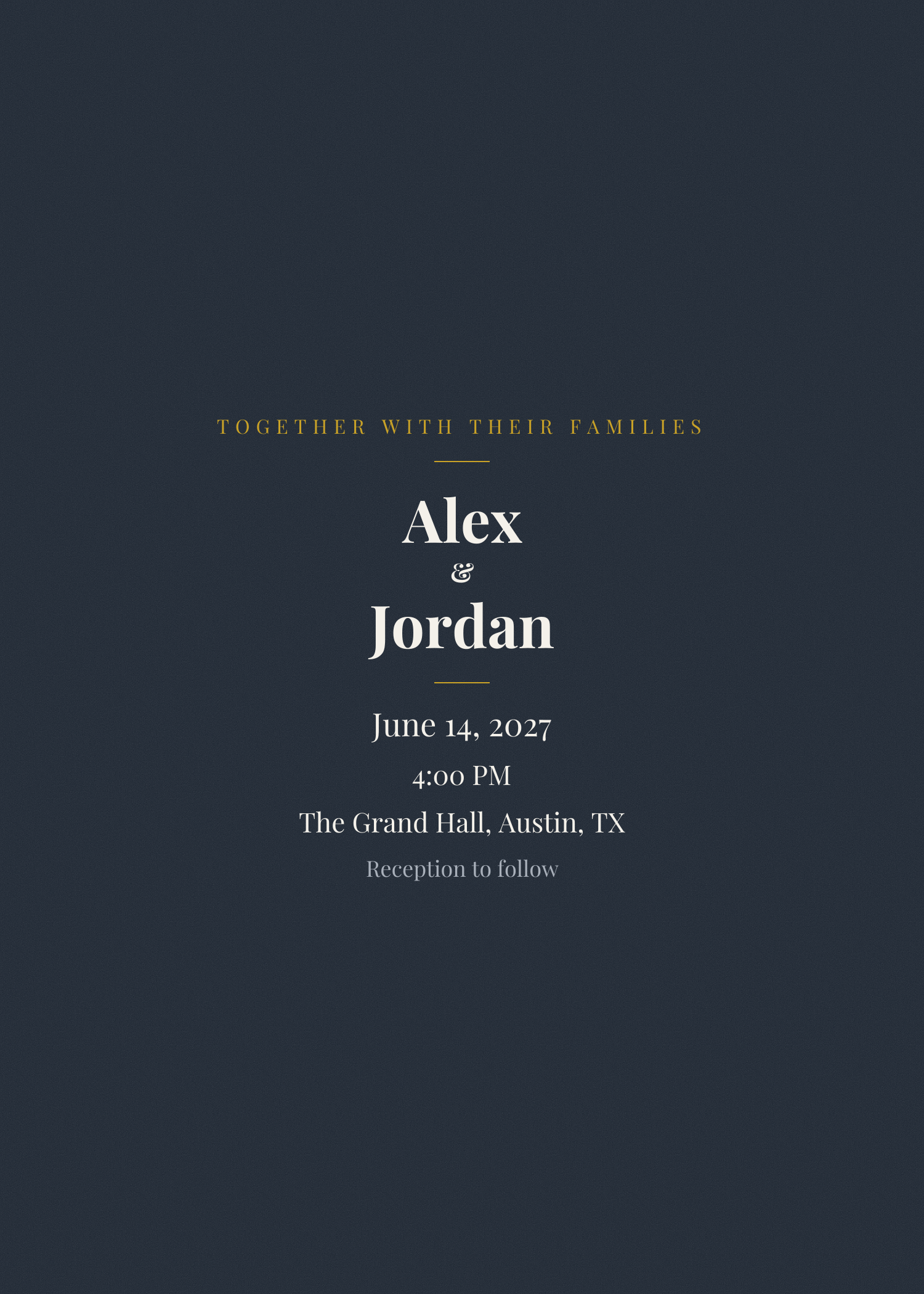 Free midnight blue and gold classic wedding invitation template