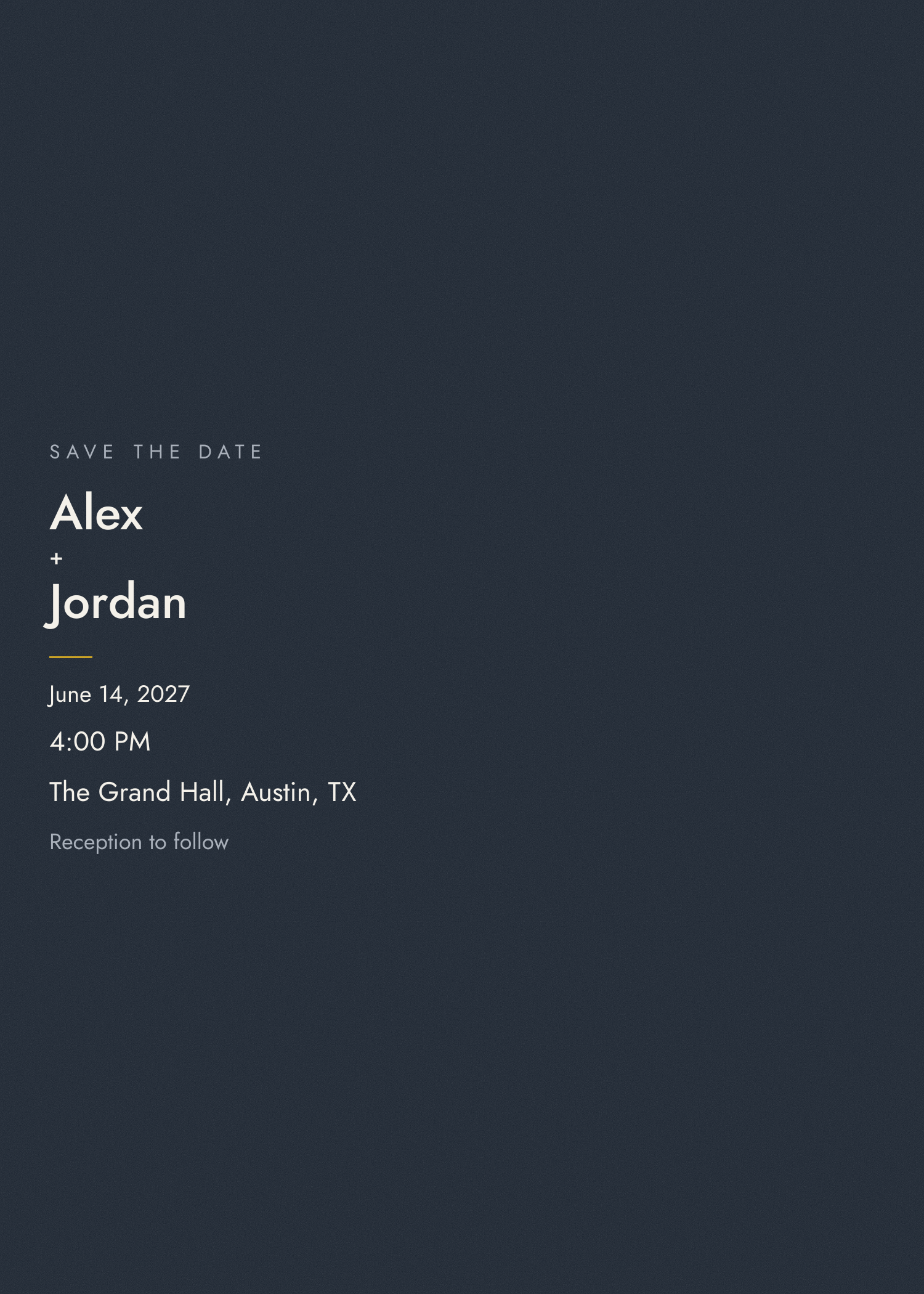 Free midnight blue and gold modern wedding invitation template
