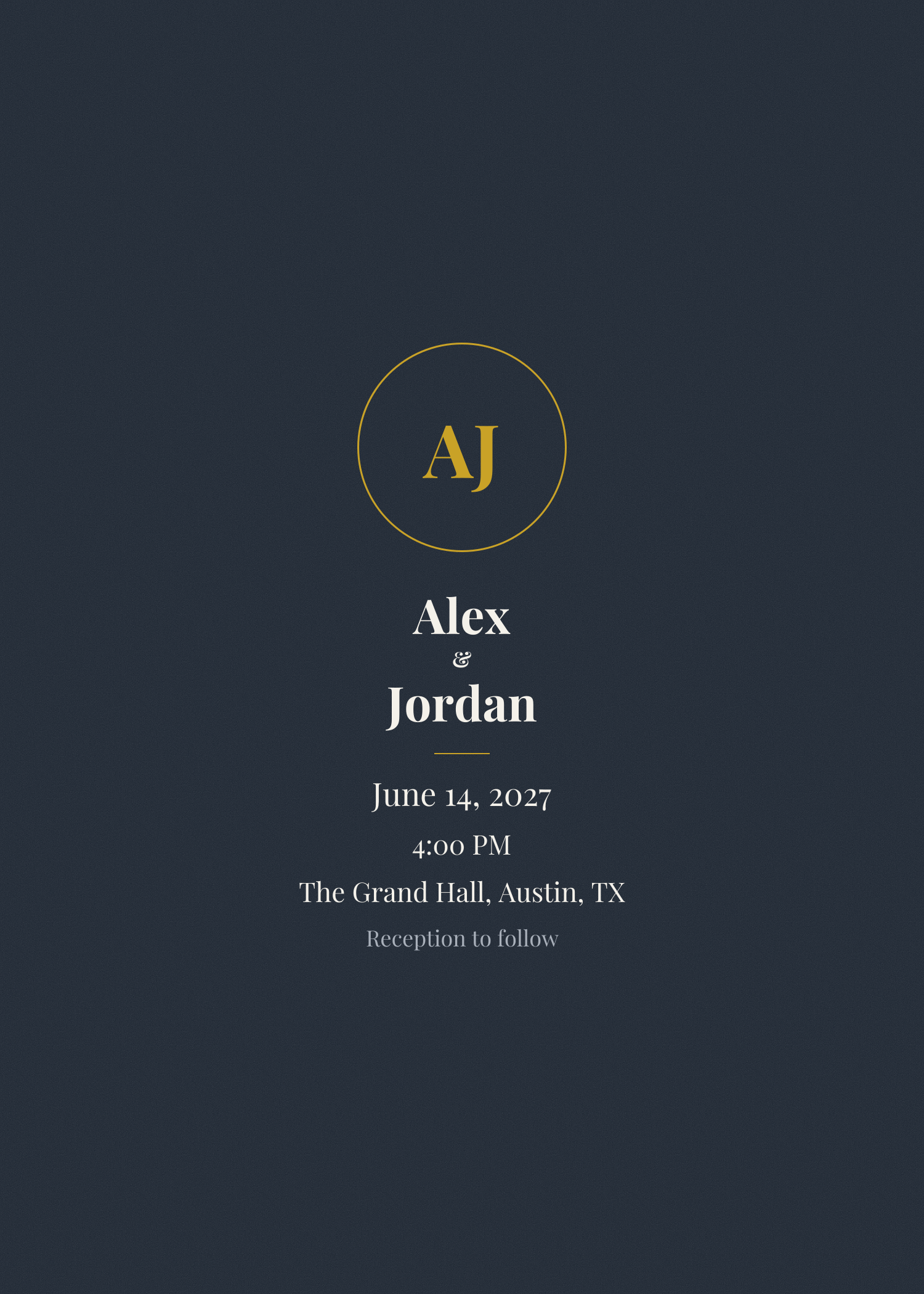 Free midnight blue and gold monogram wedding invitation template