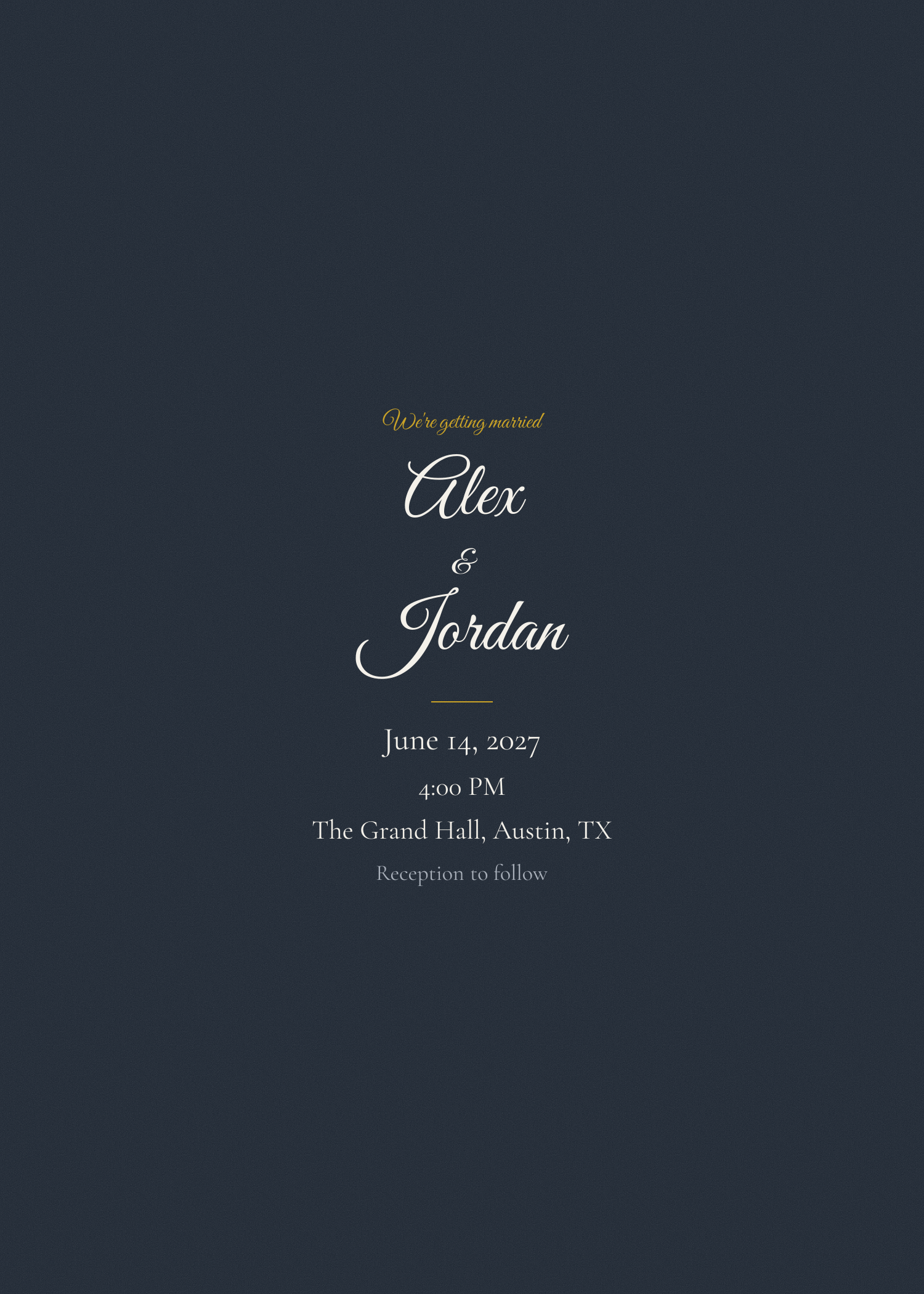 Free midnight blue and gold romantic wedding invitation template