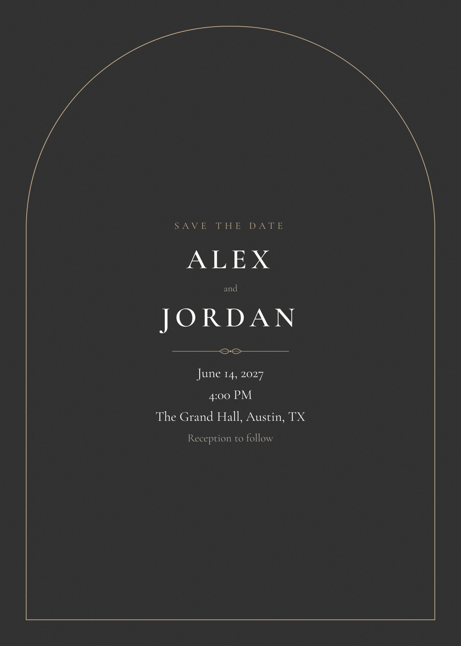 Free black and champagne arch wedding invitation template — printable 5x7 design