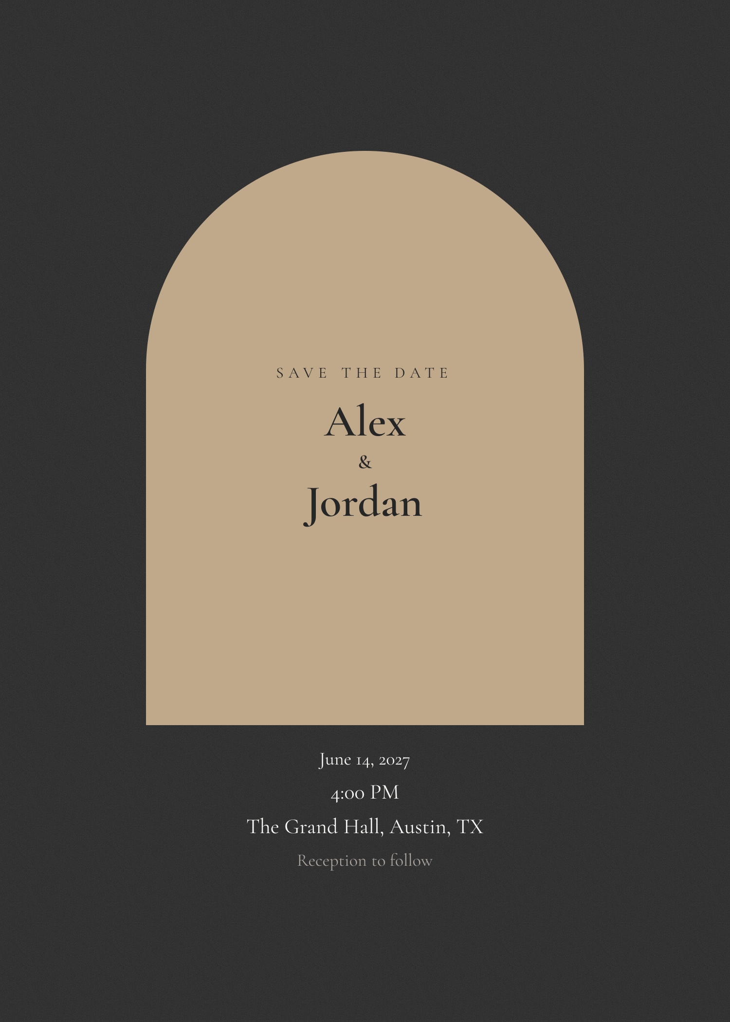 Free black and champagne arch wedding invitation template