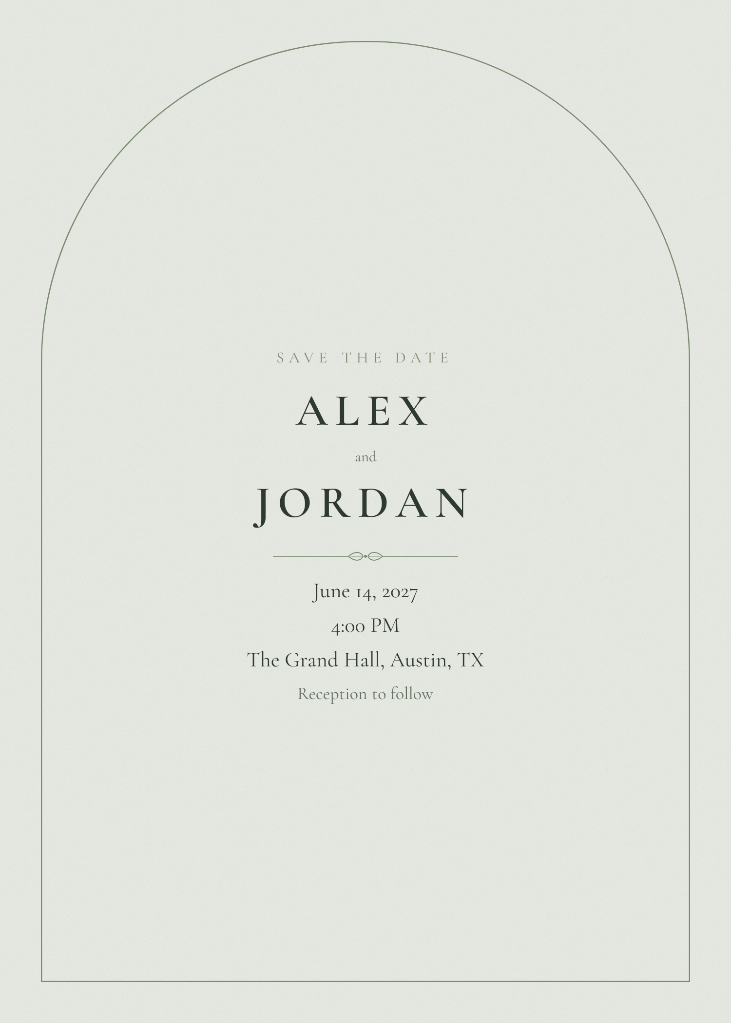 Free sage green arch wedding invitation template — printable 5x7 design