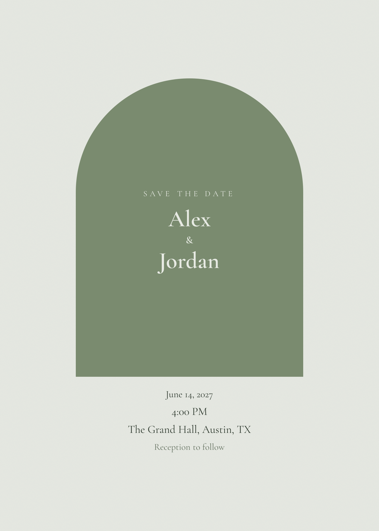 Free sage green arch wedding invitation template
