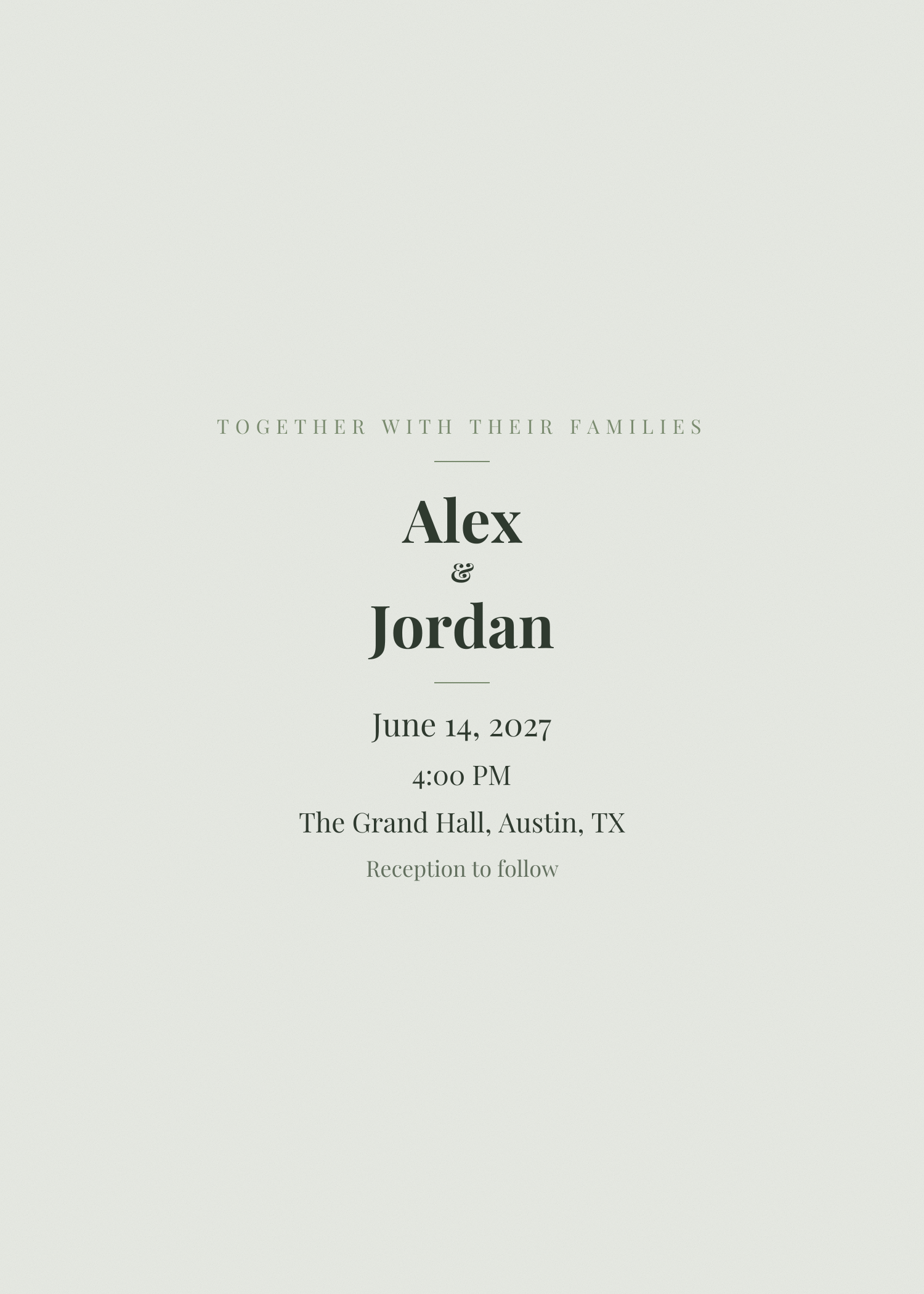 Free sage green classic wedding invitation template
