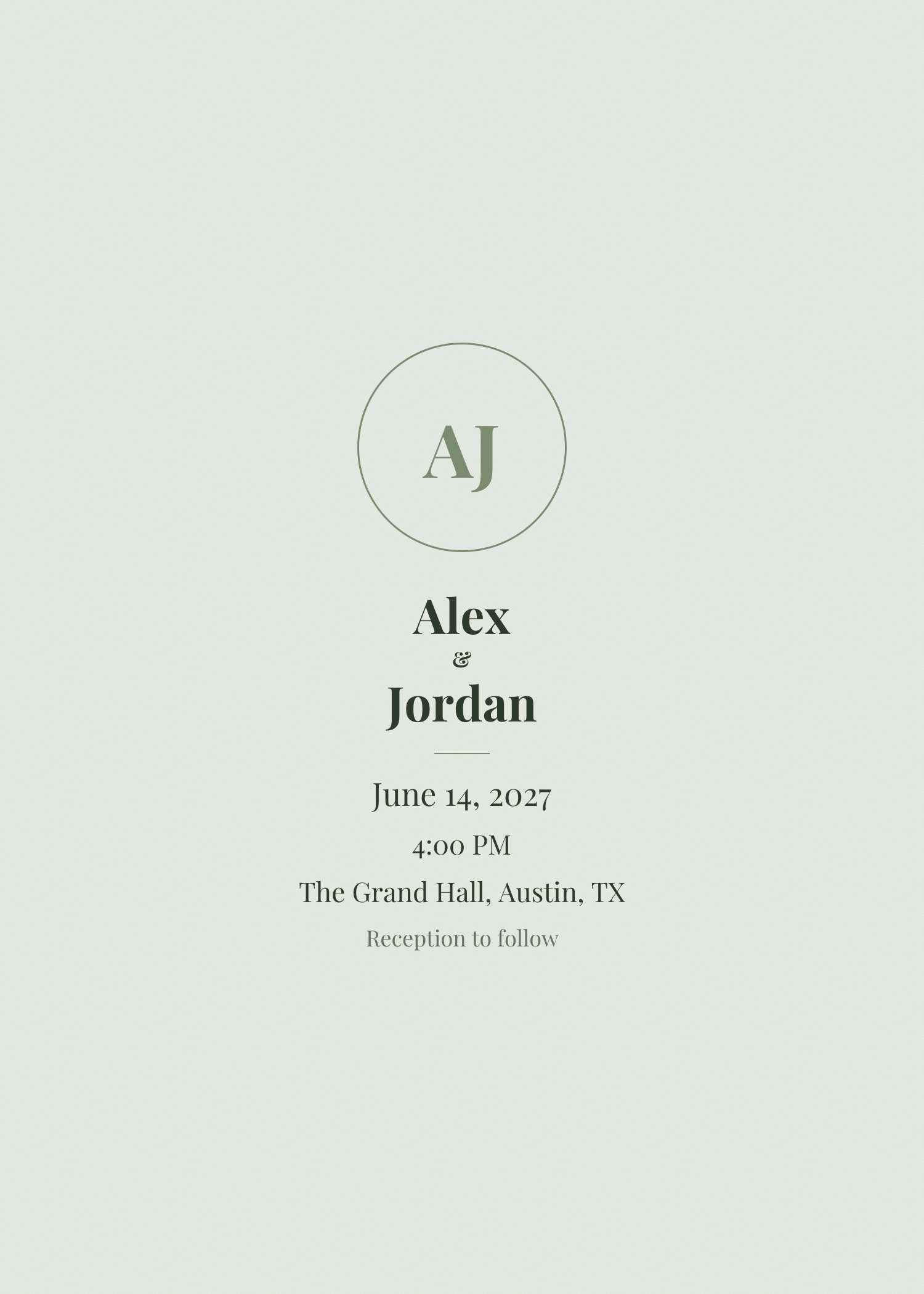 Free sage green monogram wedding invitation template
