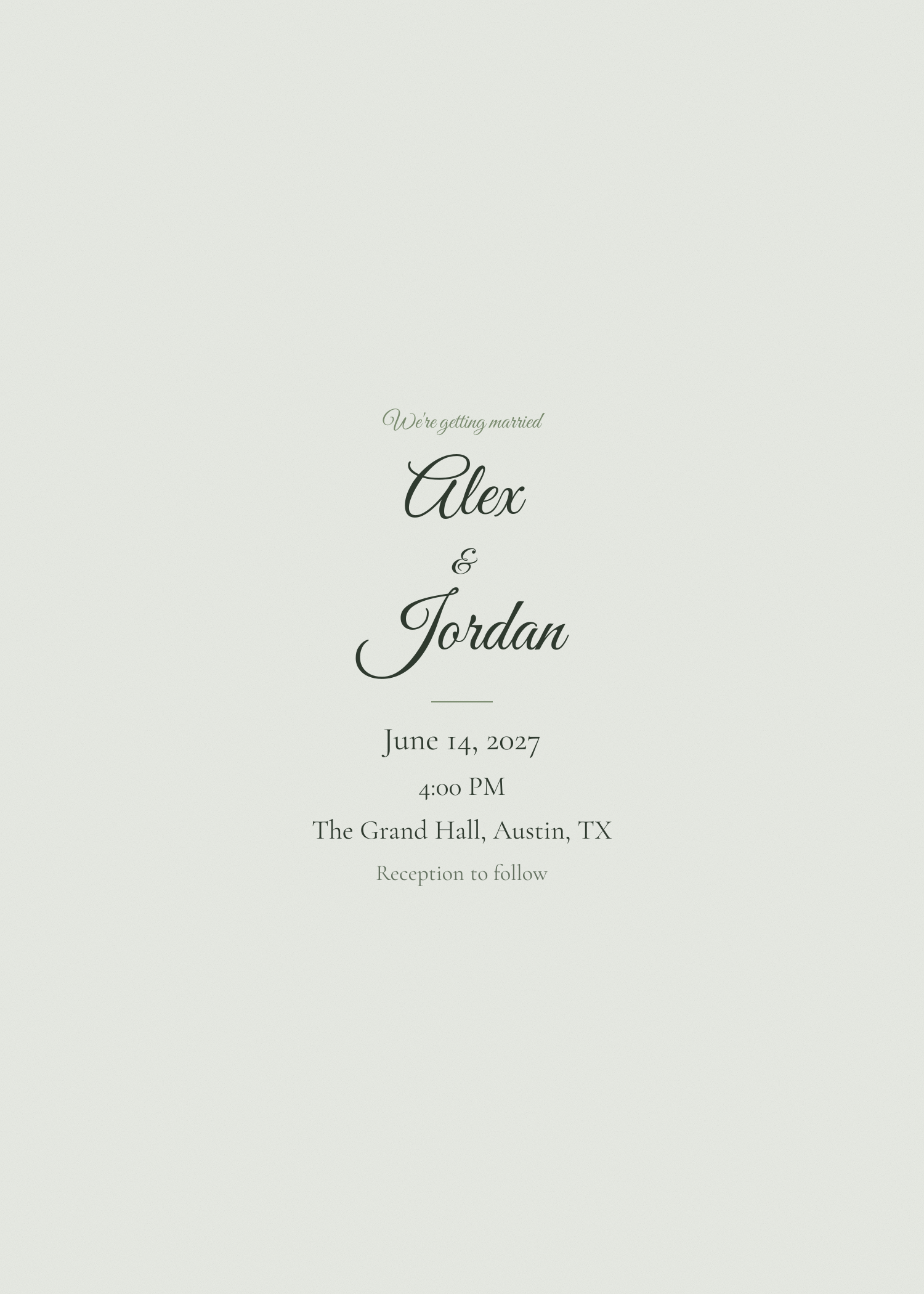 Free sage green romantic wedding invitation template