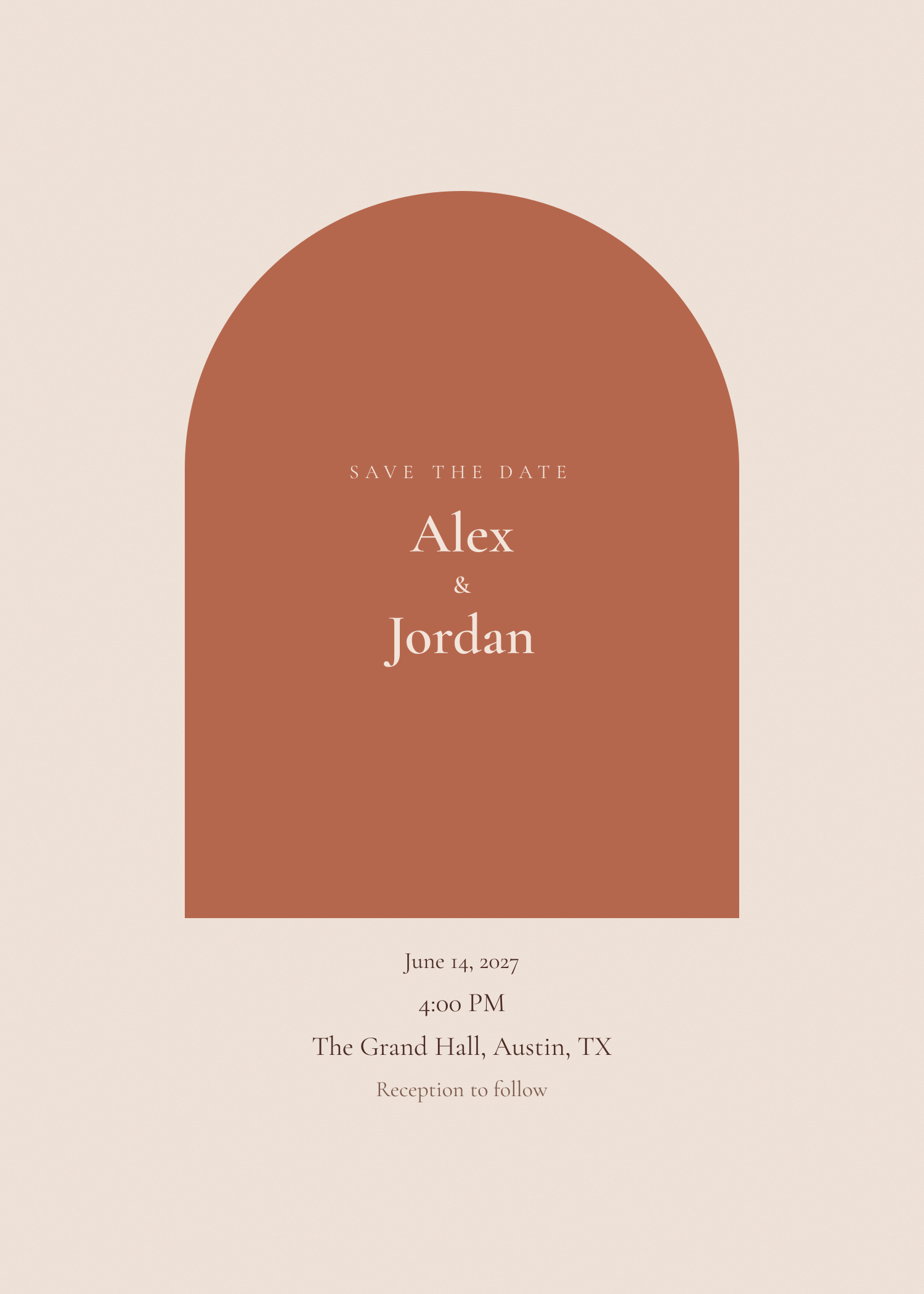 Free terracotta arch wedding invitation template