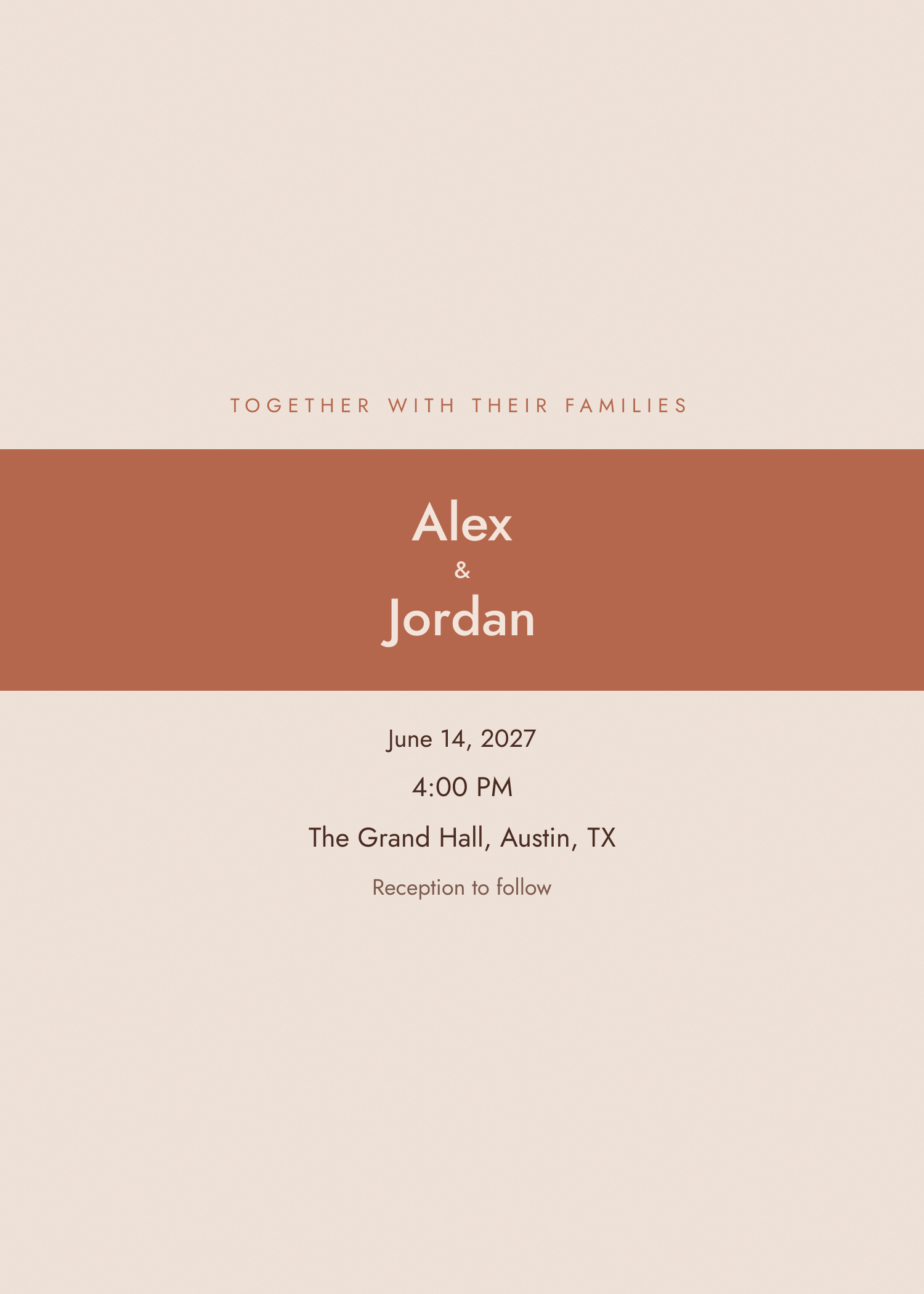 Free terracotta banner wedding invitation template — printable 5x7 design