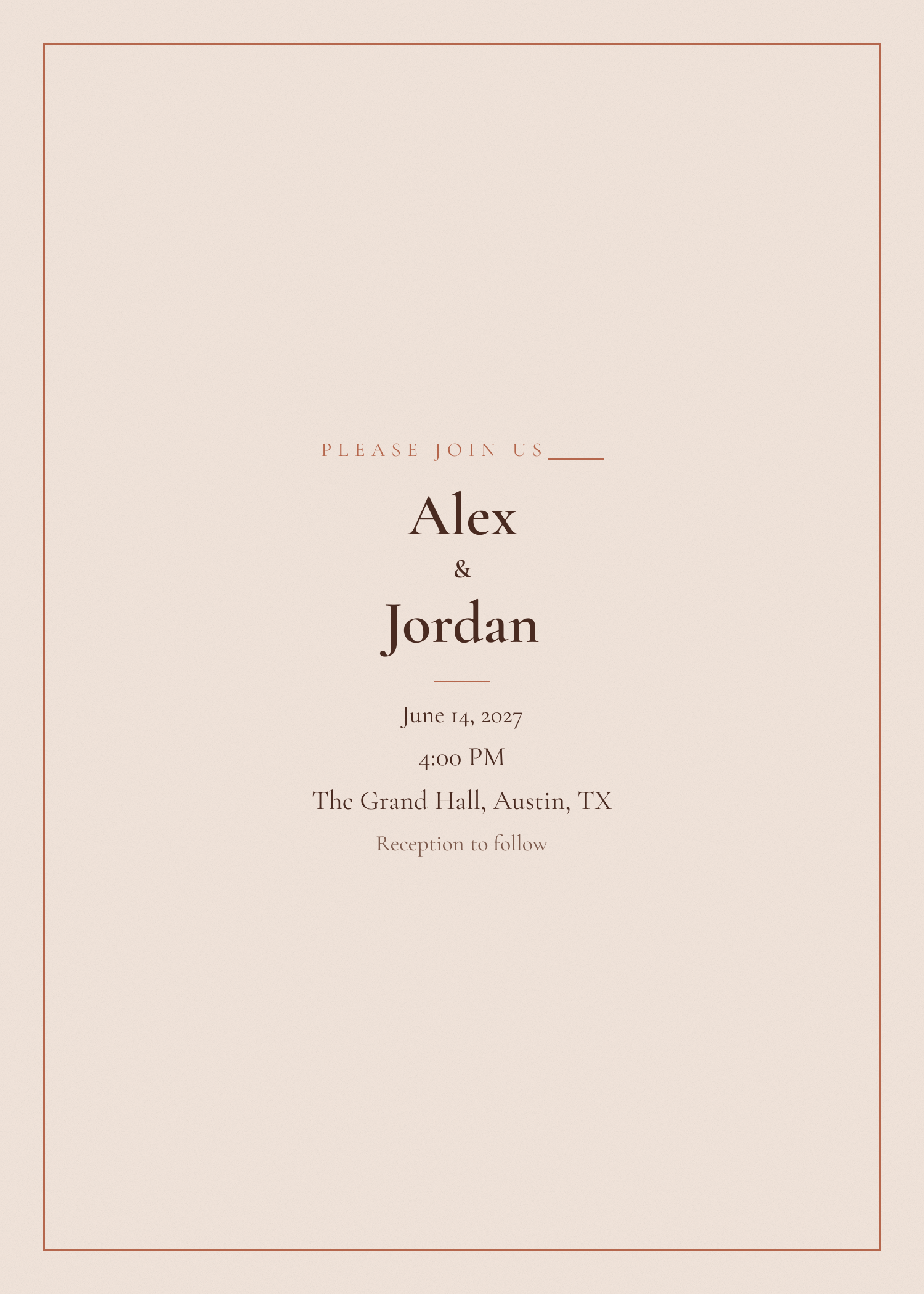 Free terracotta bordered wedding invitation template