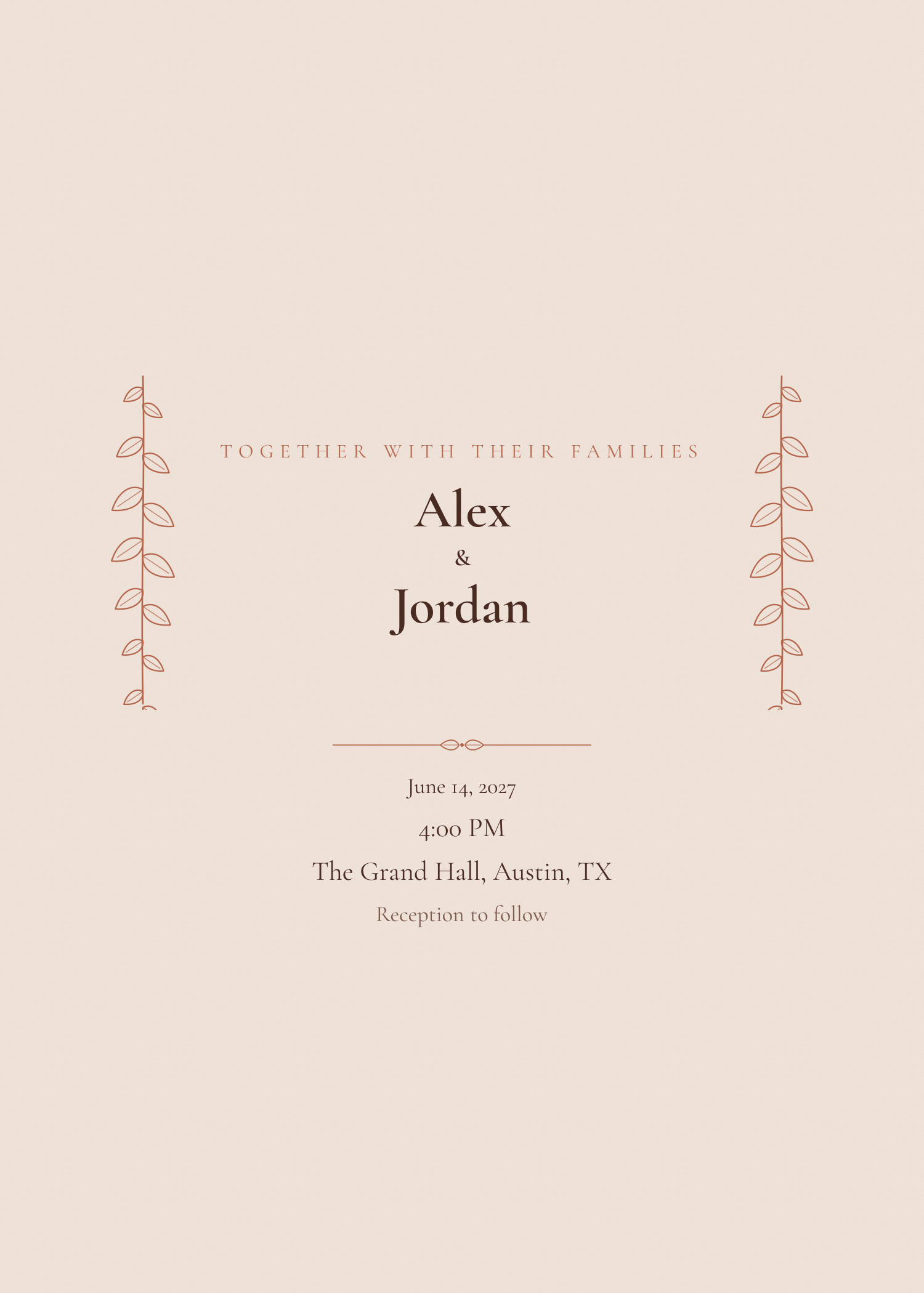 Free terracotta botanical wedding invitation template — printable 5x7 design