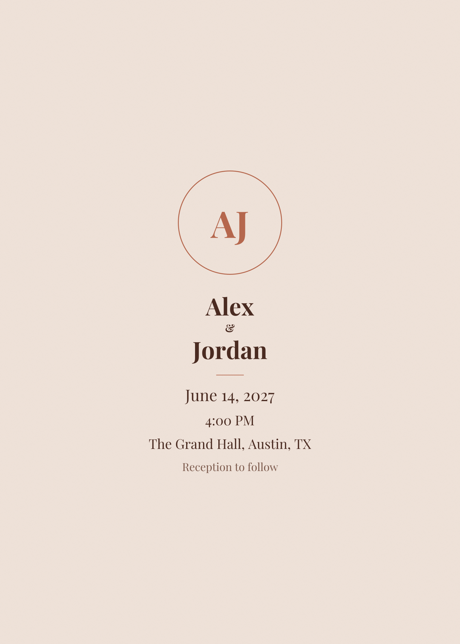 Free terracotta monogram wedding invitation template