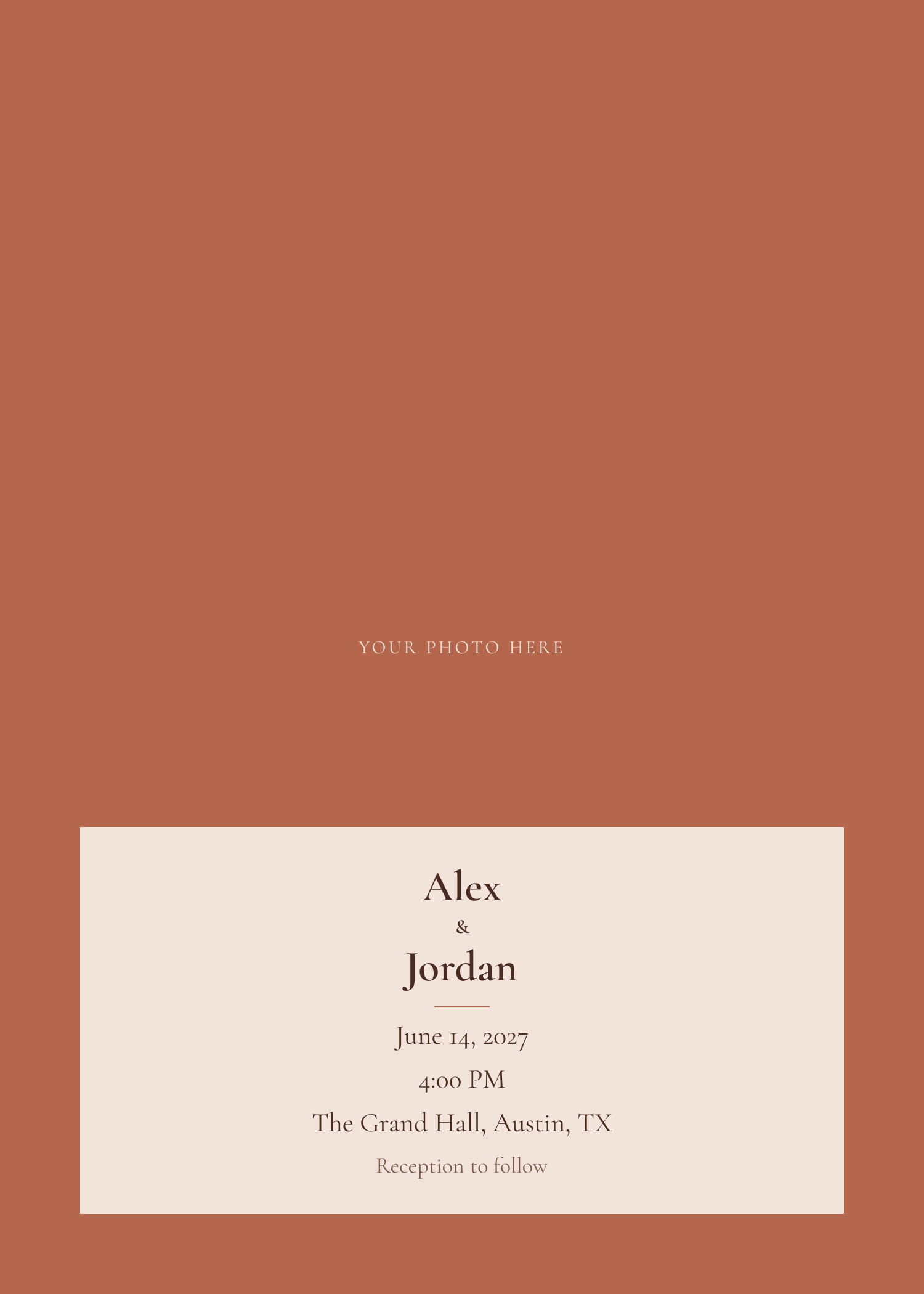Free terracotta photo full wedding invitation template — printable 5x7 design