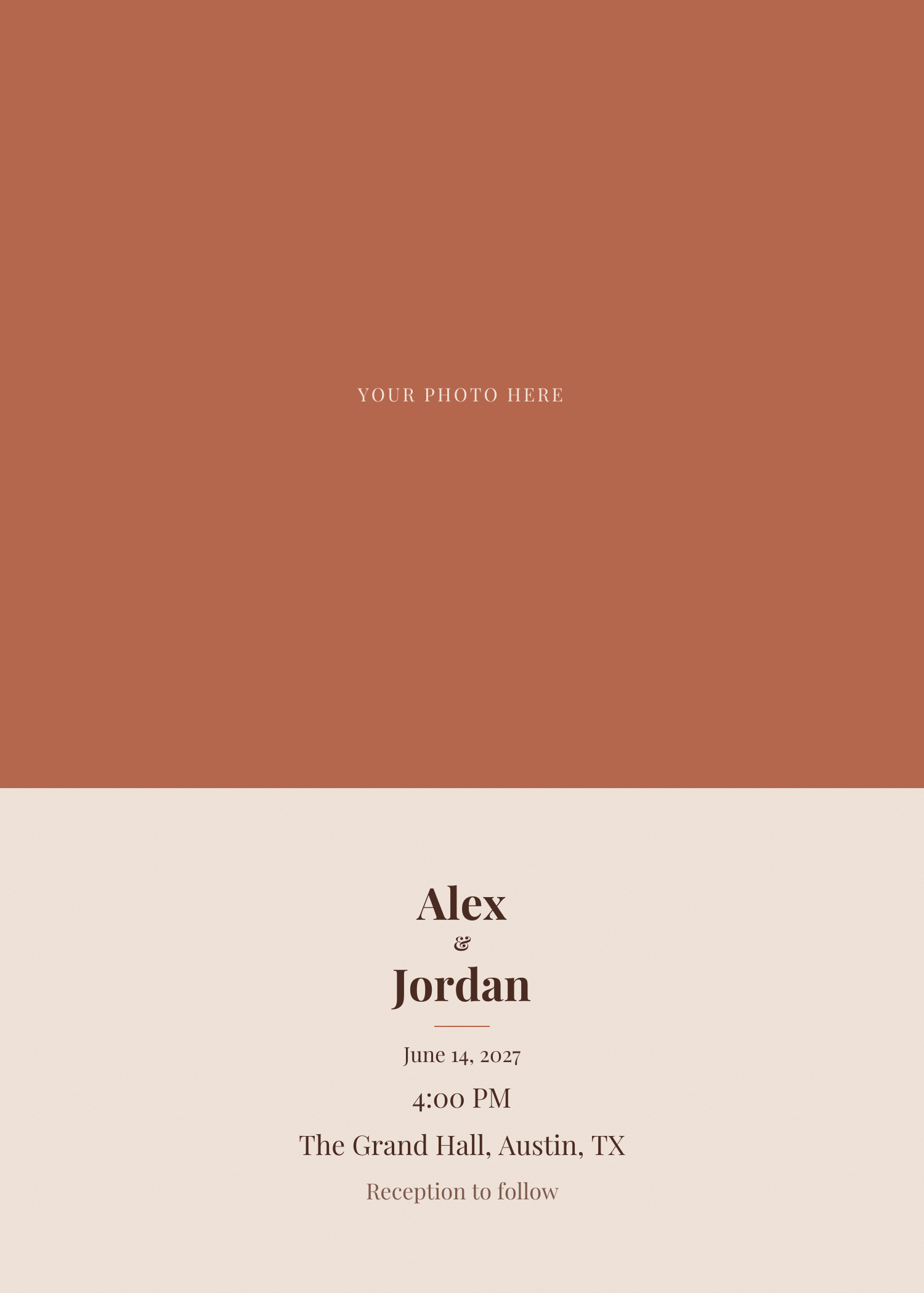 Free terracotta photo wedding invitation template — printable 5x7 design