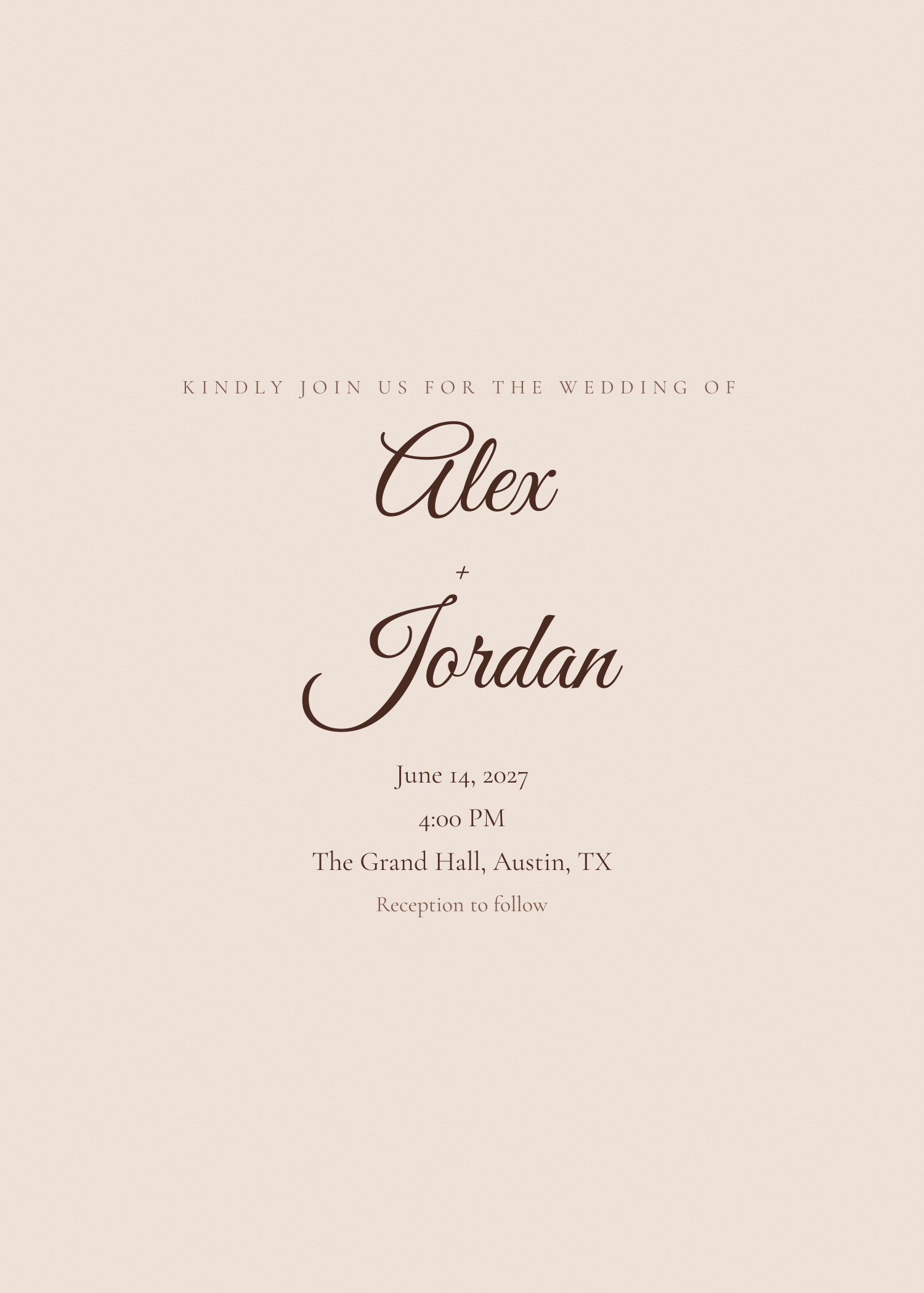 Free terracotta written names wedding invitation template — printable 5x7 design