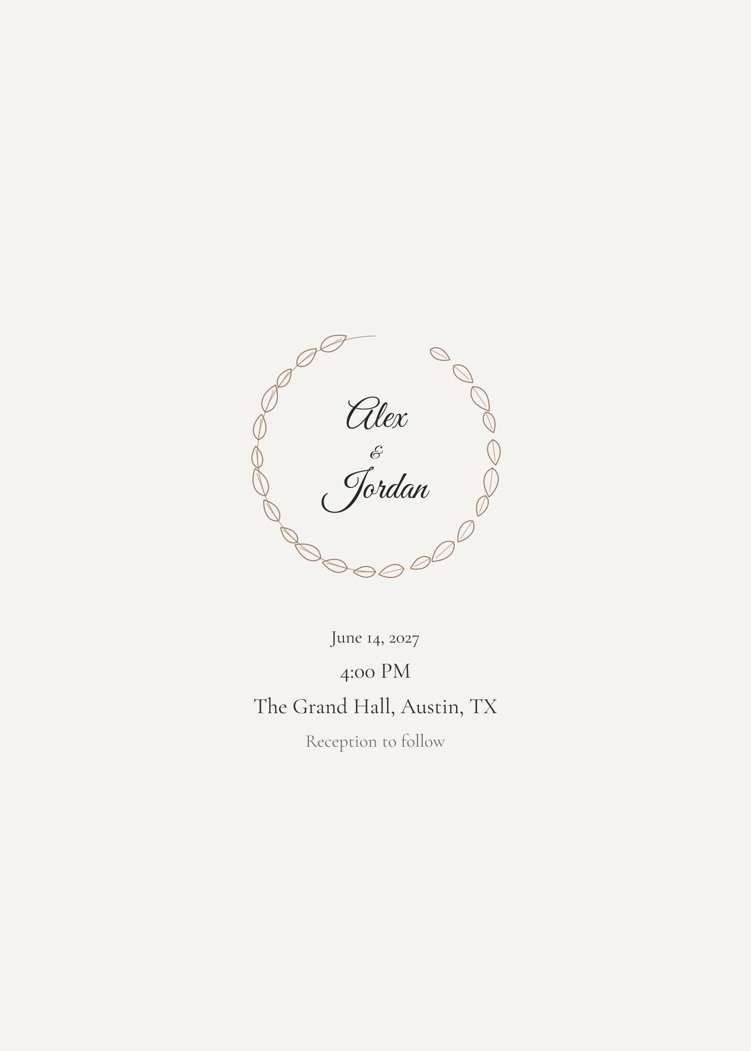 Free wreath wedding invitation template — printable 5x7 design